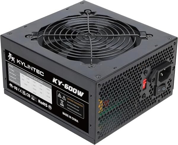 مزود طاقة 600 واط  - ATX PSU مع موصلات 6+2 دبوس، حماية PFC مزود طاقة للألعاب KY-600 باللون الأسود